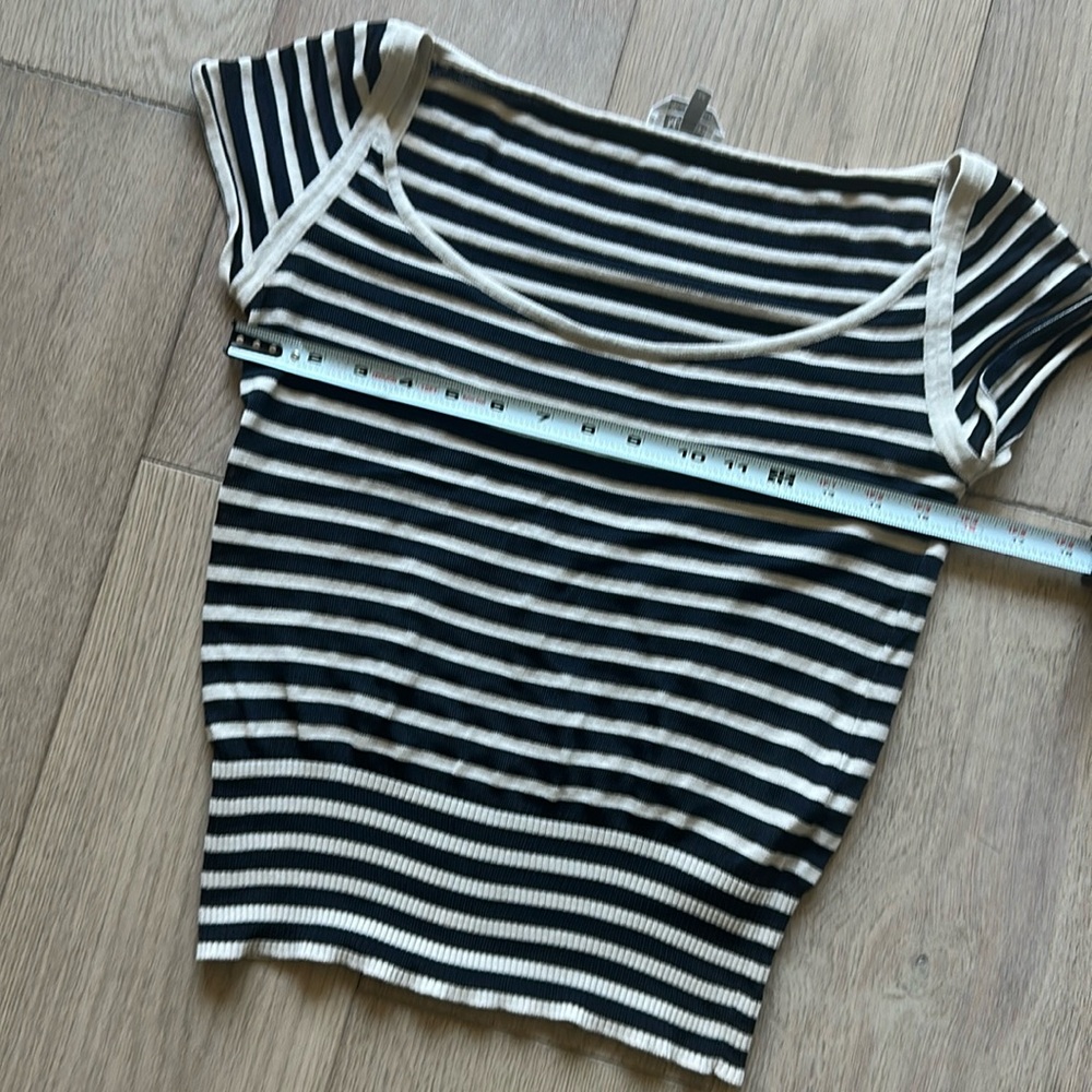 MaxMara Top S M Ecru Black Stripe Knit Semi Sheer Italy Coastal Neutral Italy